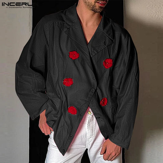 INCERUN ELLOGE NOUVEAU MES Vêtements Décoration florale Design Sang Sang Contrages Streetwear Streetwear Male Blazer à manches longues lâches 2024