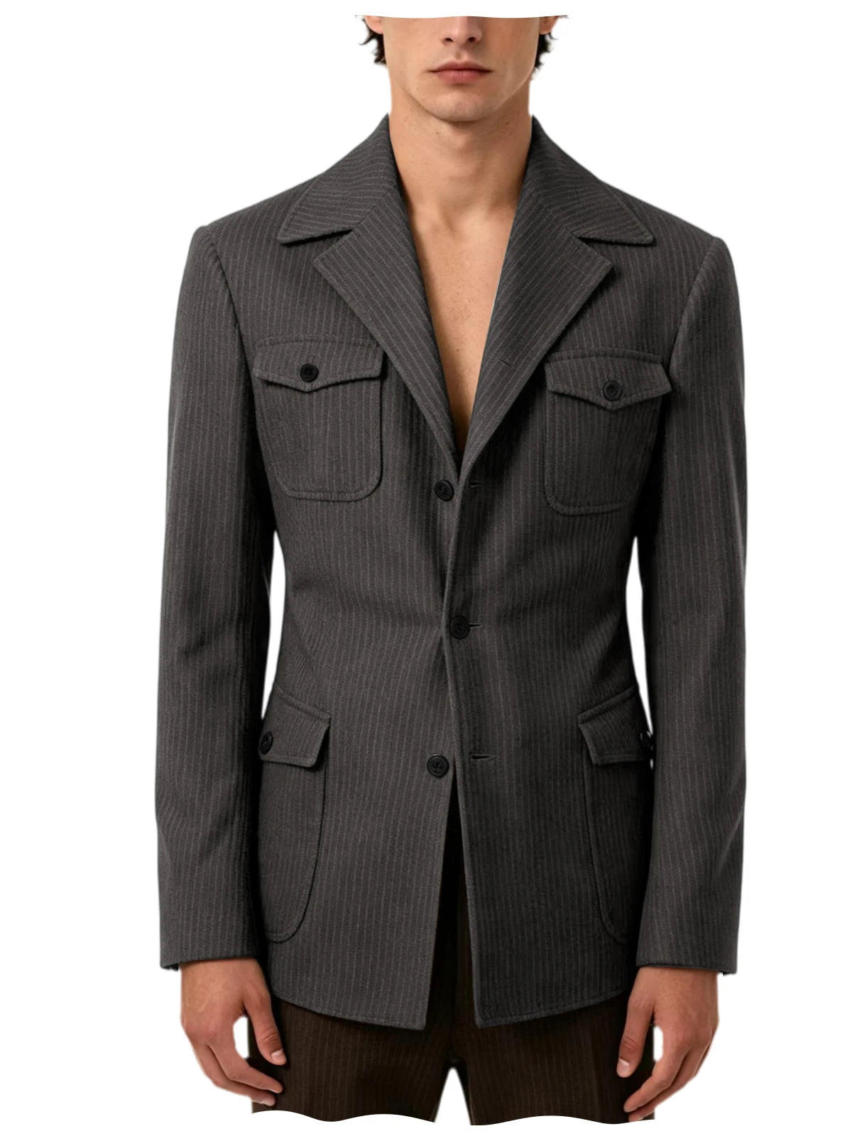 Men's Pinstripe Blazer Slim Fit Notched Lapel Lightweight Breathable Multi Pocket Comfortable Casual Sport Coat For Summer