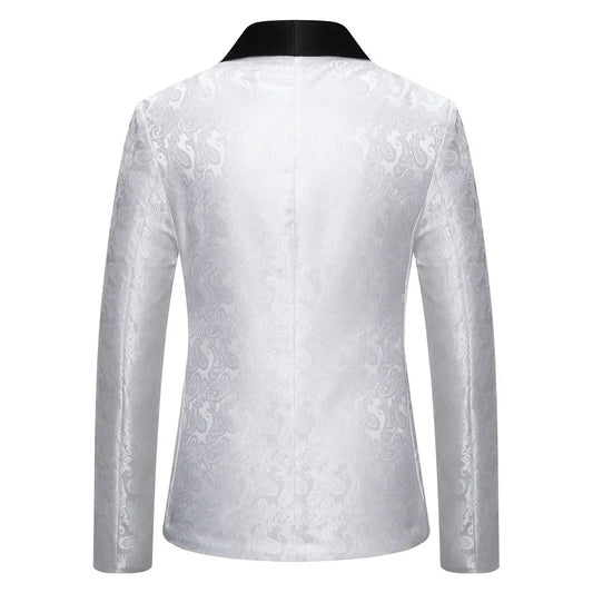 White Herren Cashew Flower Blazer Jacke, Hochzeitsfeier-Kleidmäntel, rotblau schwarzer Anzug Tops Jacken, Größe S-XXL