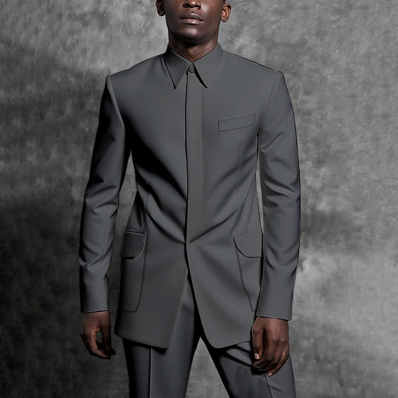 Tailored Suits Stand Collar Tuxedo Gentleman Solid Color Outfit Man Suit Set 2 Piece Smart Casual Daily Office Male Clothing