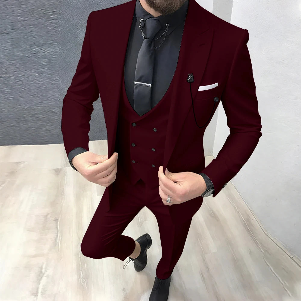 2025 Latest Design Men Suits Fashion Wedding Tuxedo Formal Casual Business Groom 3 Piece Male Suit Slim (Blazer+Vest+Pants)