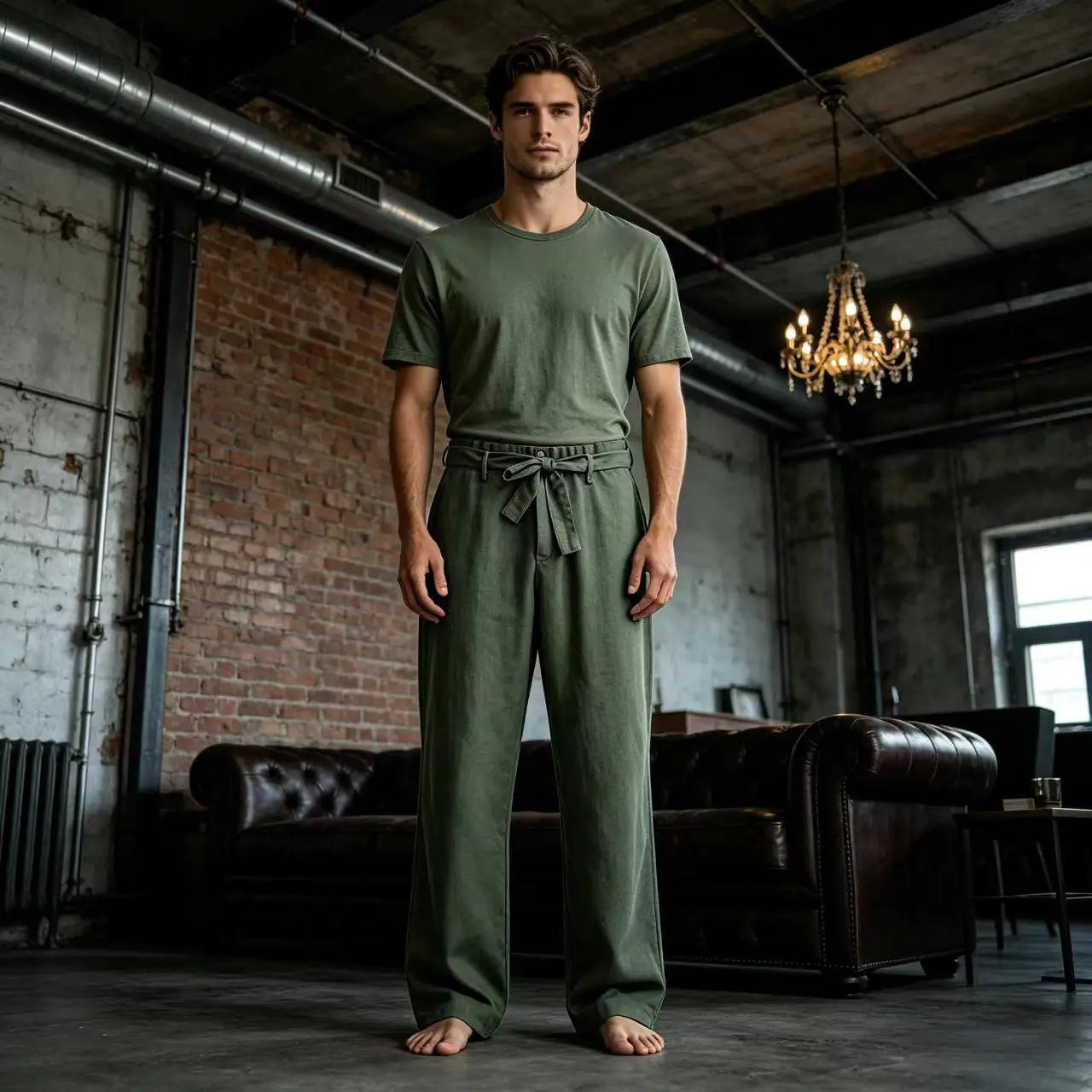 Vintage Men's Tie Waist Linen Blend Pants High Waist Wide Leg Casual Trousers Soft Breathable Lounge Pants for Men