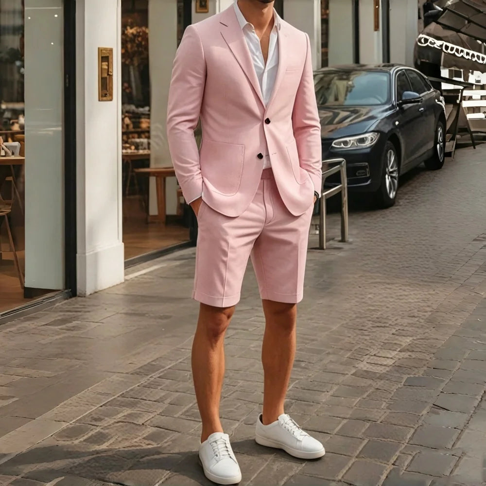 Sky Blue Summer Men Suits with Short Pants 2 Pieces Beach Men Suits Casual Lightweight Blazer Shorts Set for Holiday Party