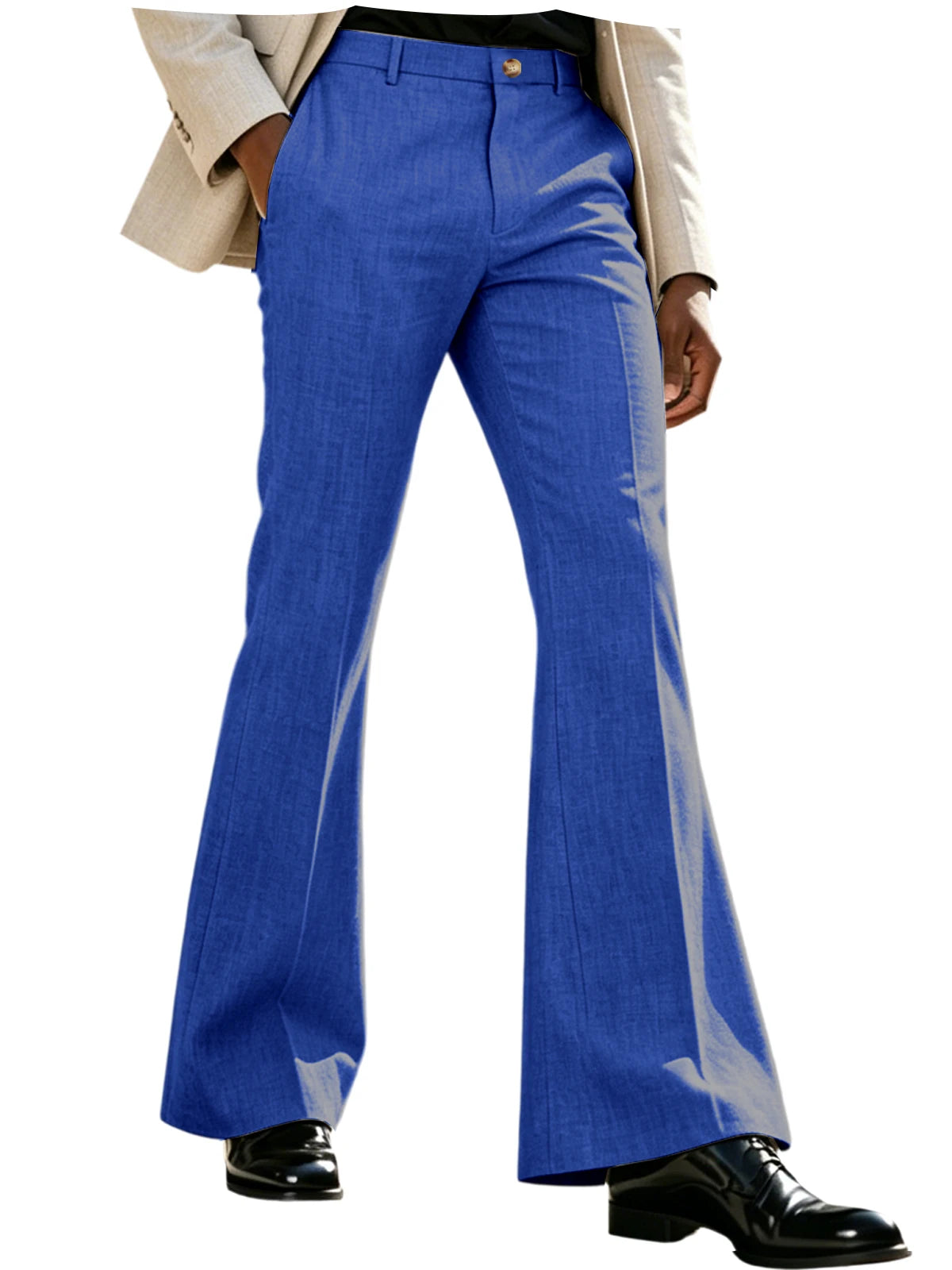Men's Beige Linen Flare Pants High Waist Bell Bottom Lightweight Wrinkle Resistant Slim Fit Trousers For Summer Business Casual