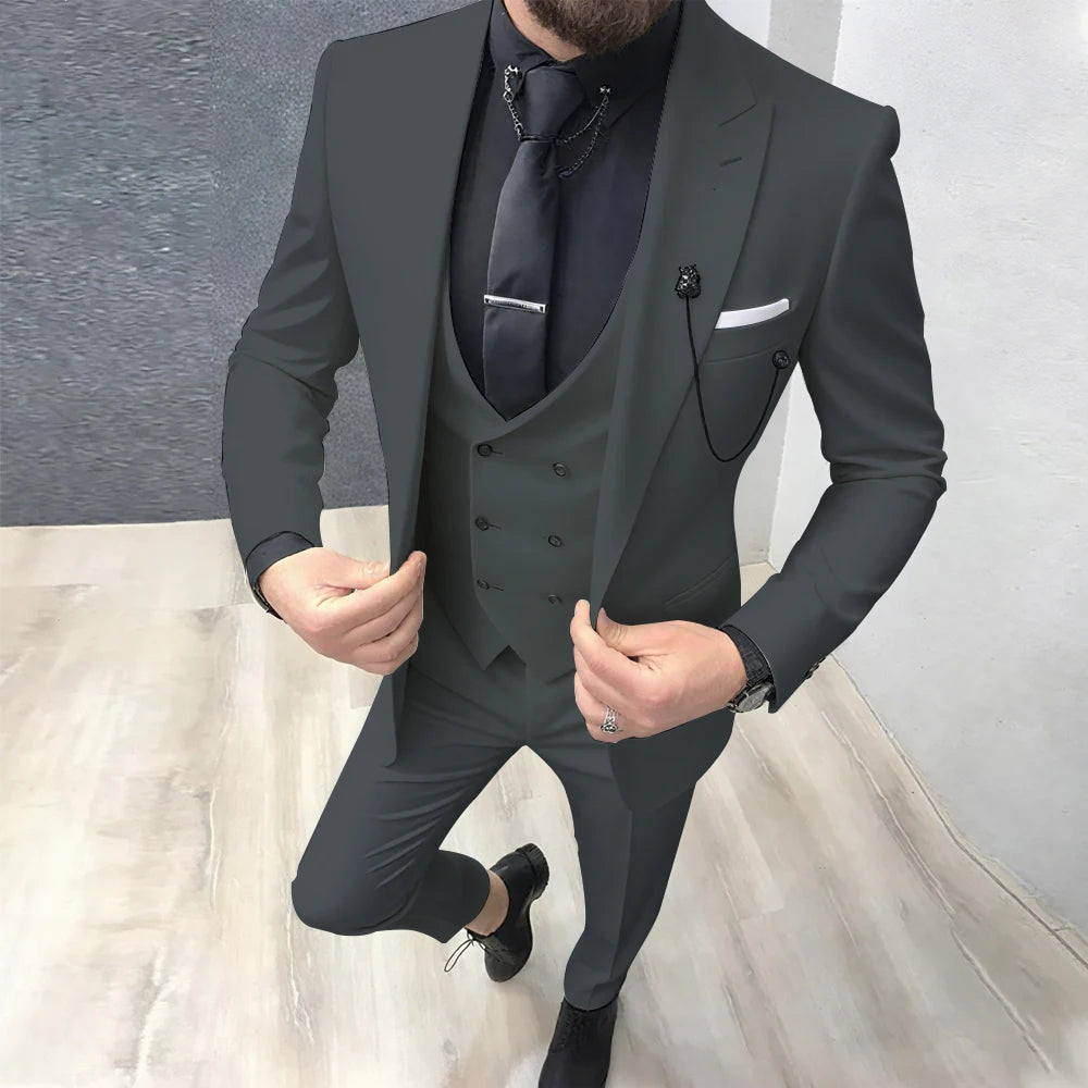 2025 Latest Design Men Suits Fashion Wedding Tuxedo Formal Casual Business Groom 3 Piece Male Suit Slim (Blazer+Vest+Pants)