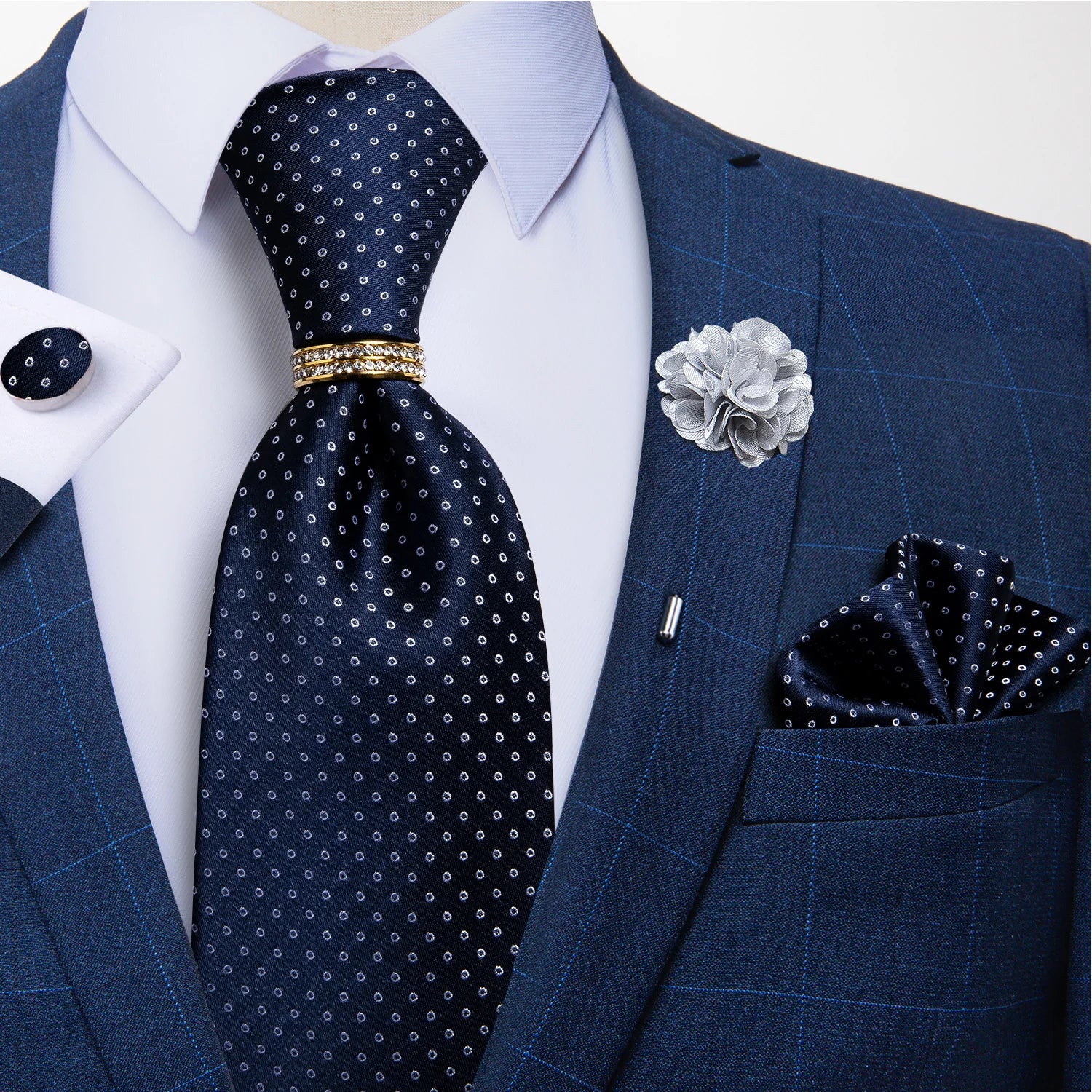 8cm Men Silk Tie White Solid Necktie Men's Formal Wedding Party Ties Cufflinks Hanky Flower Brooch Set Men Gift Corbatas DiBanGu