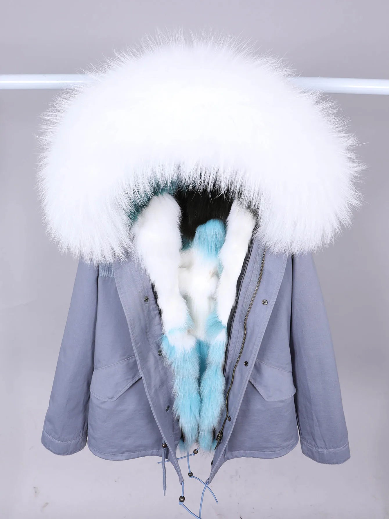 MaoMaoKong 2025 New Real Fur Coat Hooded Woman Winter Parkas Natural Fox Fur Collar Warm Jacket Removable Lining Female Clothing