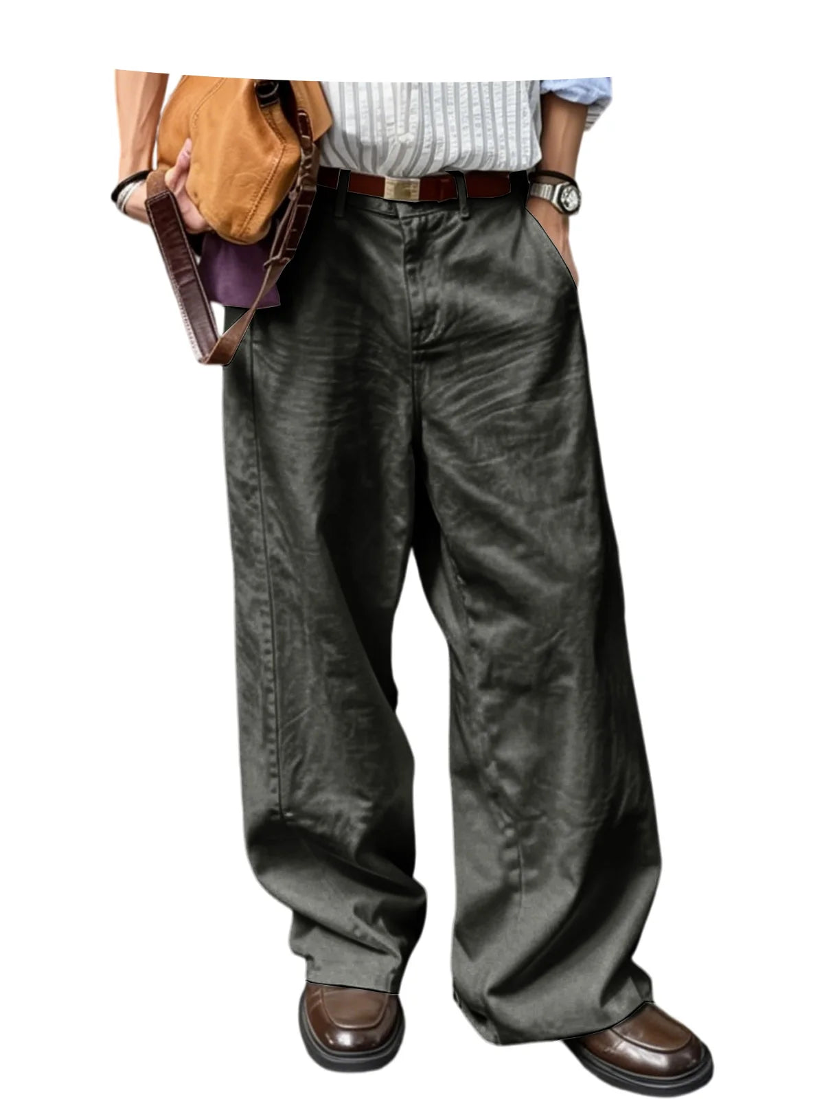 Men's Wide Leg Pants Casual Loose Fit Chino Trousers Vintage Streetwear Baggy Trousers for Daily Wear