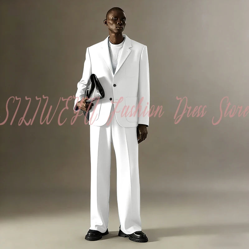 Loose Casual Men Suit Sets 2 Pieces Jacket Pants Business Blazer Set Social Party Fashion Trousers Roupas Masculino
