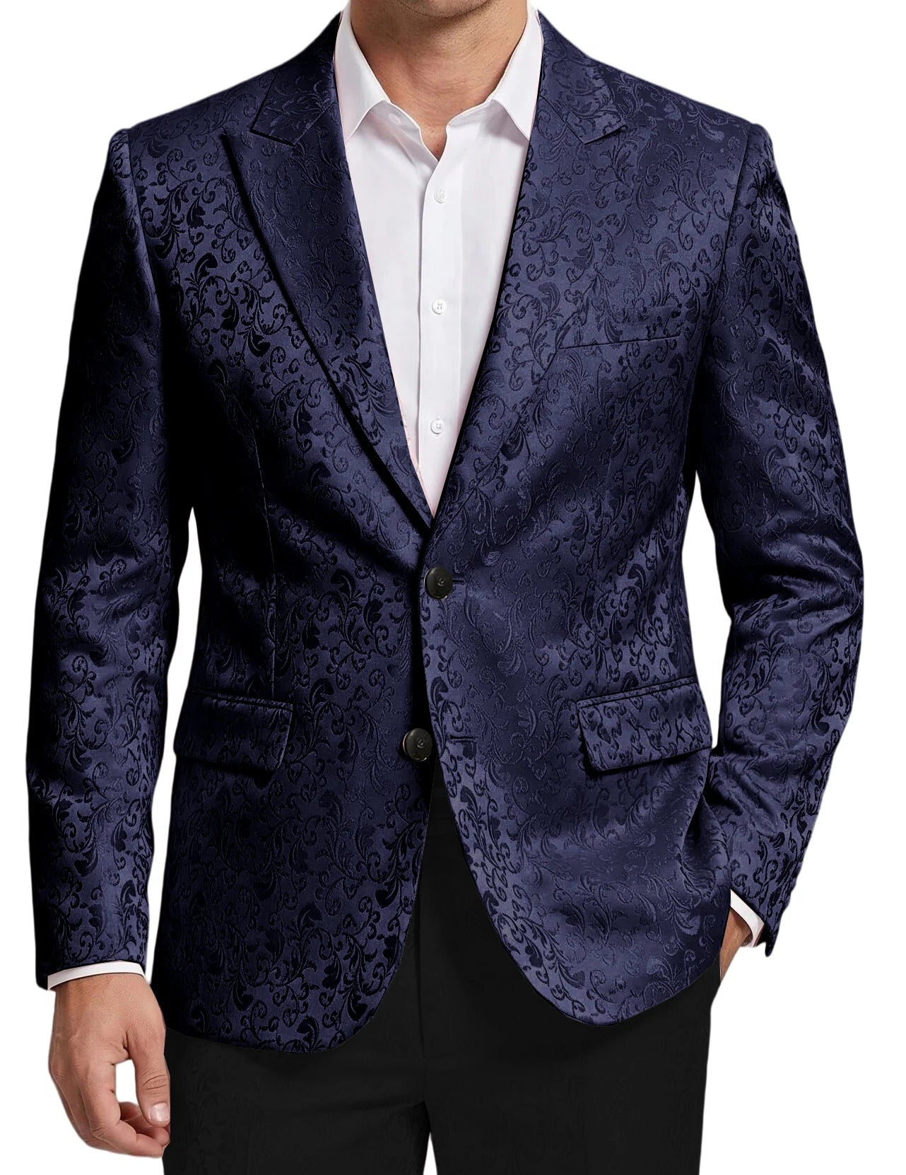 Men's Floral Jacquard Blazer Notched Lapel Two Button Flap Pockets Party Suit Jacket For Wedding Prom Nightclub Formal