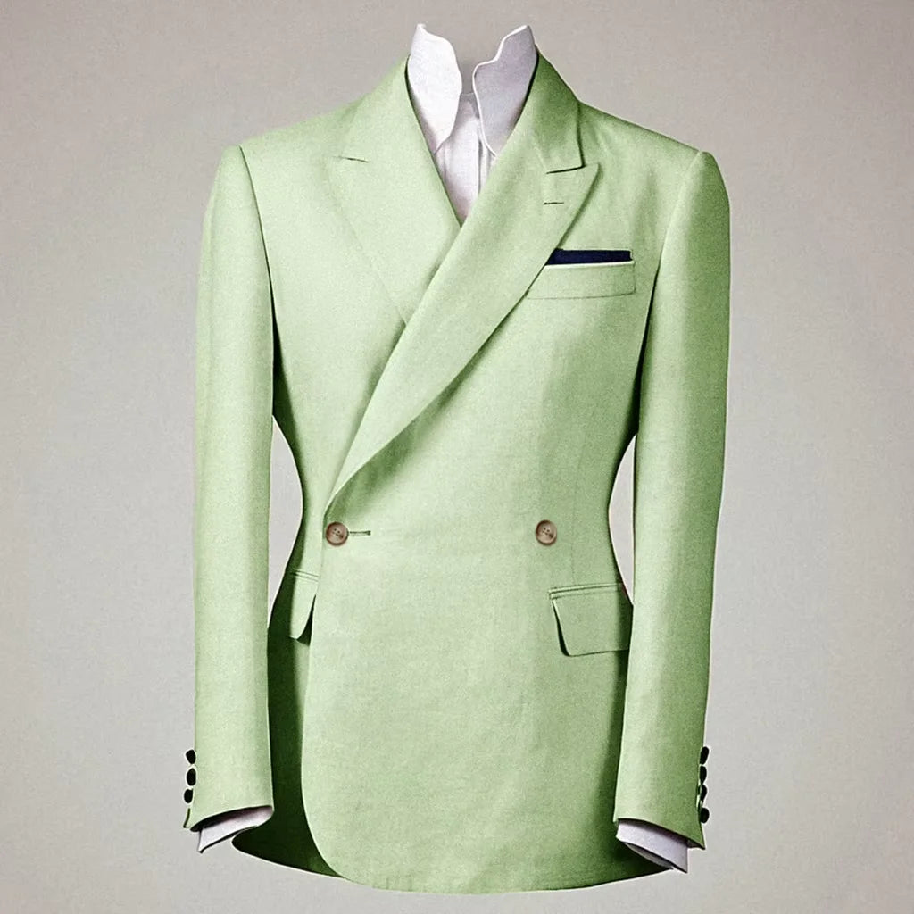 Elegant Men's Linen Cotton Blazer Double Breasted Slim Fit Peak Lapel Breathable Wrinkle Resistant Summer Sport Coat For Wedding