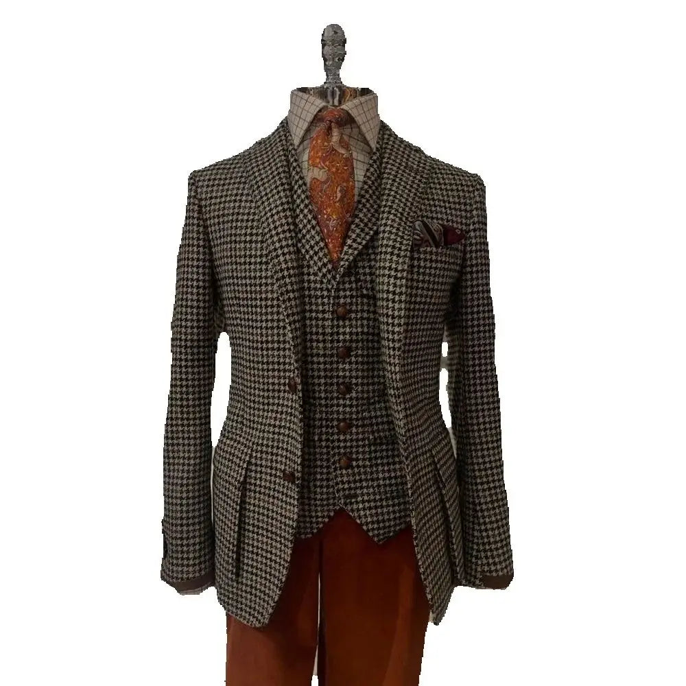 Vintage Peaked Lapel Men Suit Contrast Color Unique Elegant Outfit Three Piece Formal Occasion Party Prom Suit Set Customized