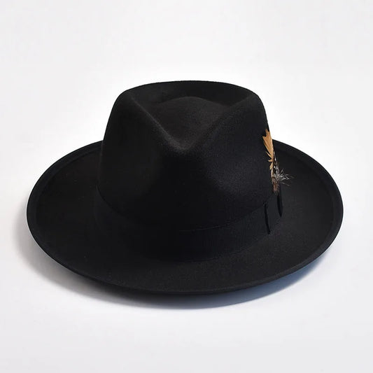 Vintage Soft Wool Fedora Hat Fashion Panamá TRILBY HAZZ CATO DE PENAS DE DECORAÇÃO Gentro de Chapéus de Vestido de Vestidos