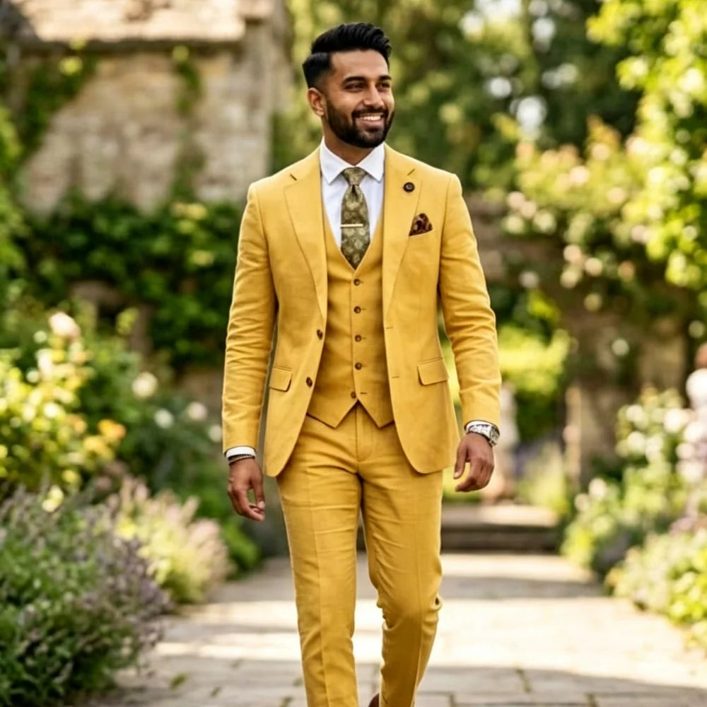 Sage Green Wedding Suits for Men Linen Summer Men Suits 3 Pieces Slim Fit Formal Blazer Vest Pants Set for Groom Prom Party suit