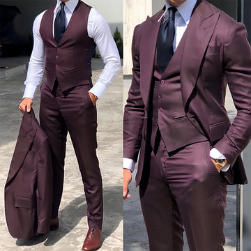 Fashion Italian Style Gray Wedding Suit For Men Slim Fit Peak Lapel Groom Tuxedos3Pieces Set Elegant Male Blazer Ternos Mascuion