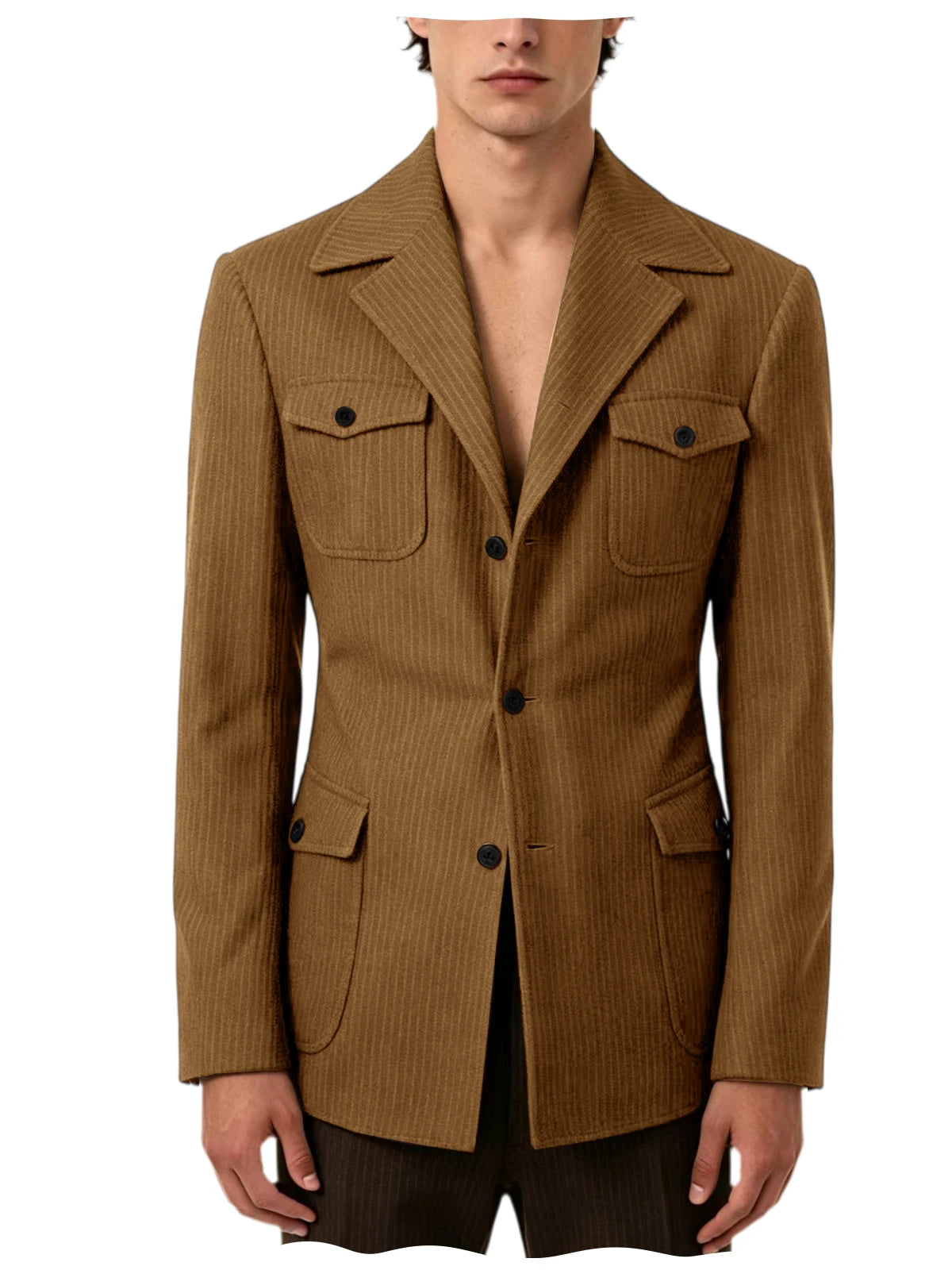 Men's Pinstripe Blazer Slim Fit Notched Lapel Lightweight Breathable Multi Pocket Comfortable Casual Sport Coat For Summer