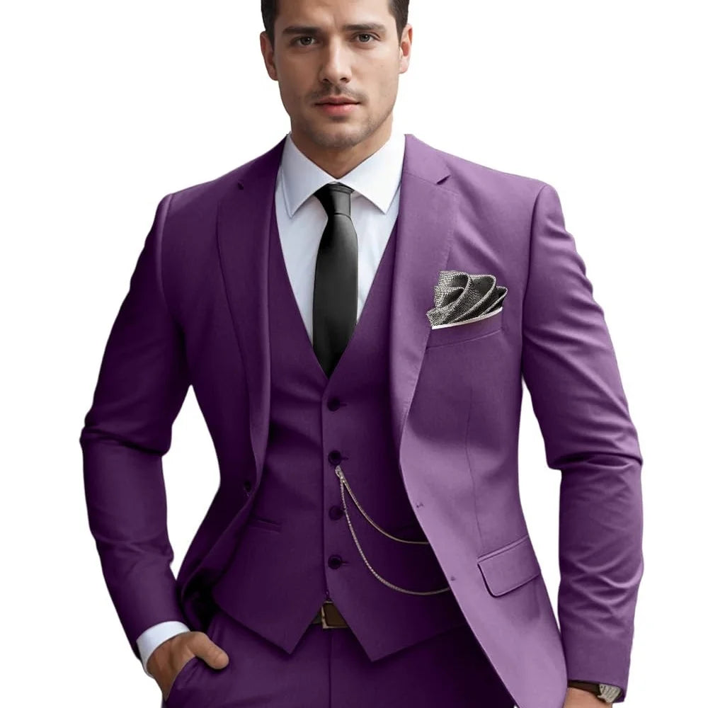 Solid Suits For Men Slim Fit Fashion Design Groom Wedding Blazer Vest Pants Boyfriend Wear Party Prom Business Suits