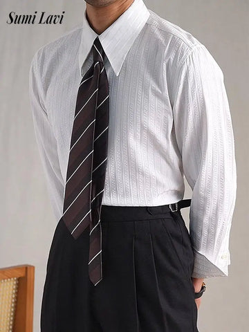 Daily Casual Button-up Lapel Mens Shirts Vintage Long Sleeve Striped Printed Shirt Spring Autumn Fashionable Men Texture Shirt