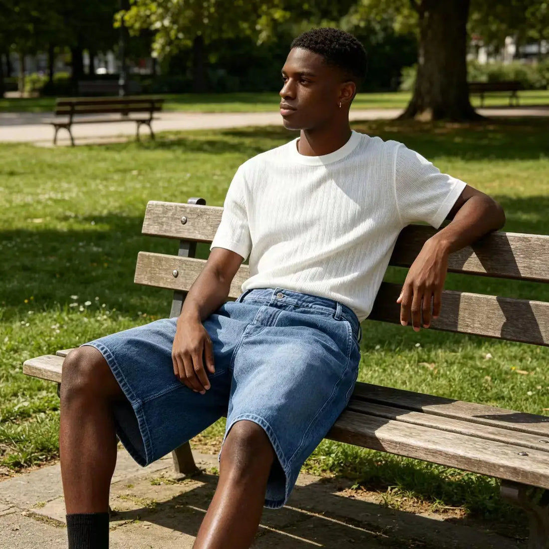 Men's Light Blue Denim Shorts Loose Fit Casual Straight Leg Jean Shorts Summer Breathable Cotton Denim Shorts for Daily Wear