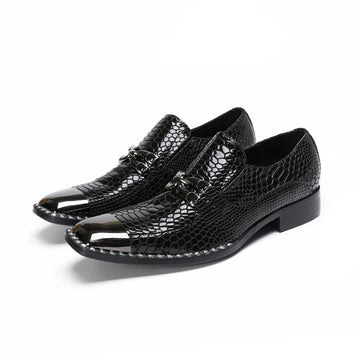 Men's Loafers with Metal Square Toe in Crocodile Leather Spring/Fall Business Banquet Party Office New Formal Shoes