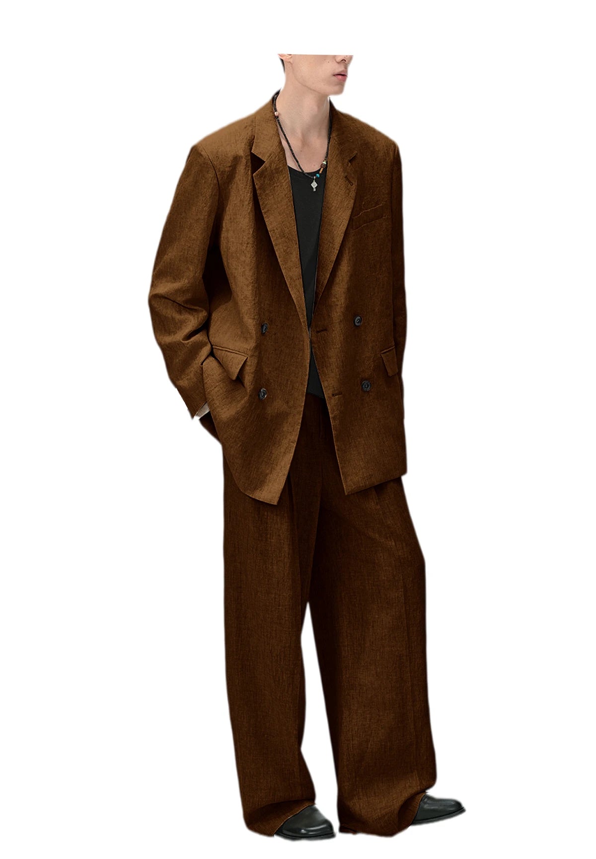 Men's Linen Suit 2-Piece Double Breasted Slim Fit Blazer Straight Leg Pants For Summer Casual Business Wedding Streetwear