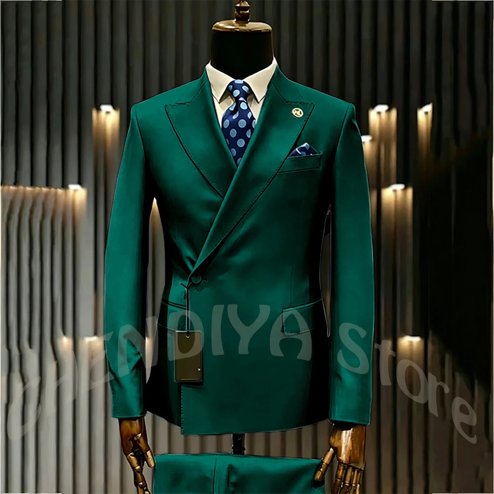 High Quality Formal Men's Suit Incline Single Button Peaked Lapel Slim Fit Business Casual Groom Wedding Set Prom Outfit