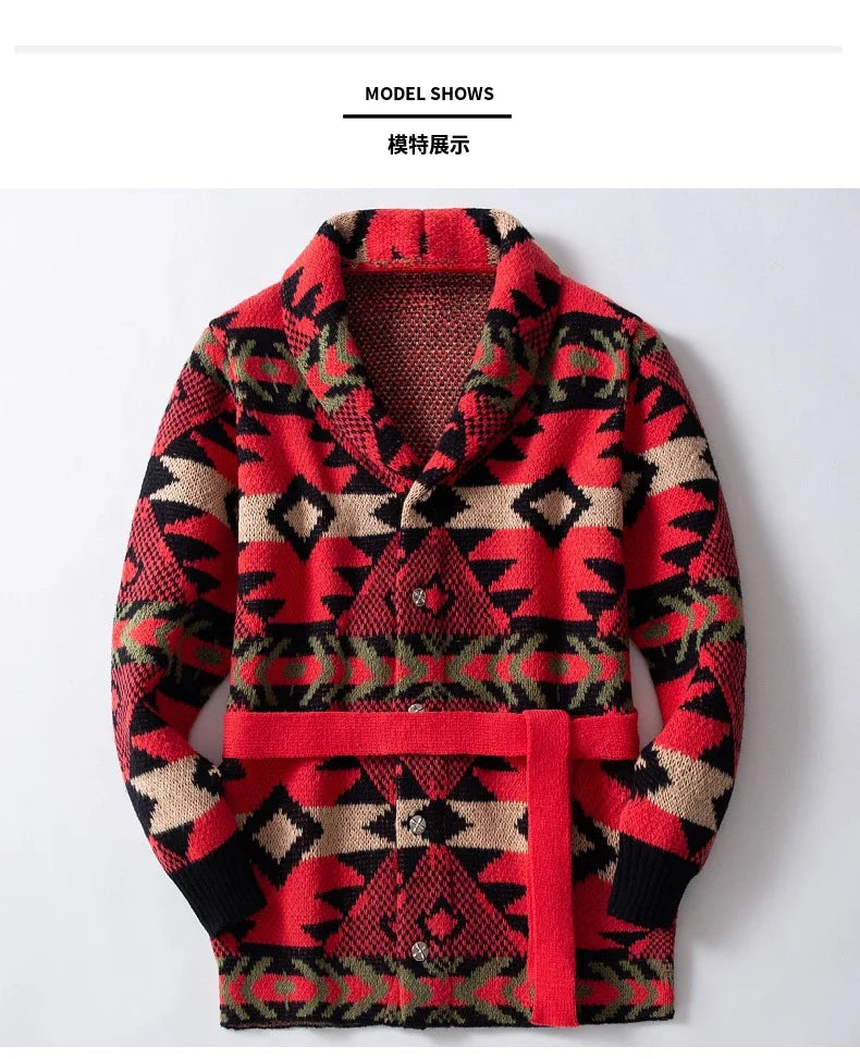 2024 New Leisure Autumn and Winter Explosive Men's Jacquard Long-sleeve Thickened Coat Long-sleeve Lapel Cardigan Sweater Men