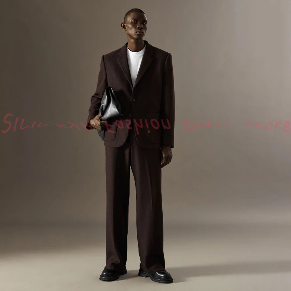 Loose Casual Men Suit Sets 2 Pieces Jacket Pants Business Blazer Set Social Party Fashion Trousers Roupas Masculino