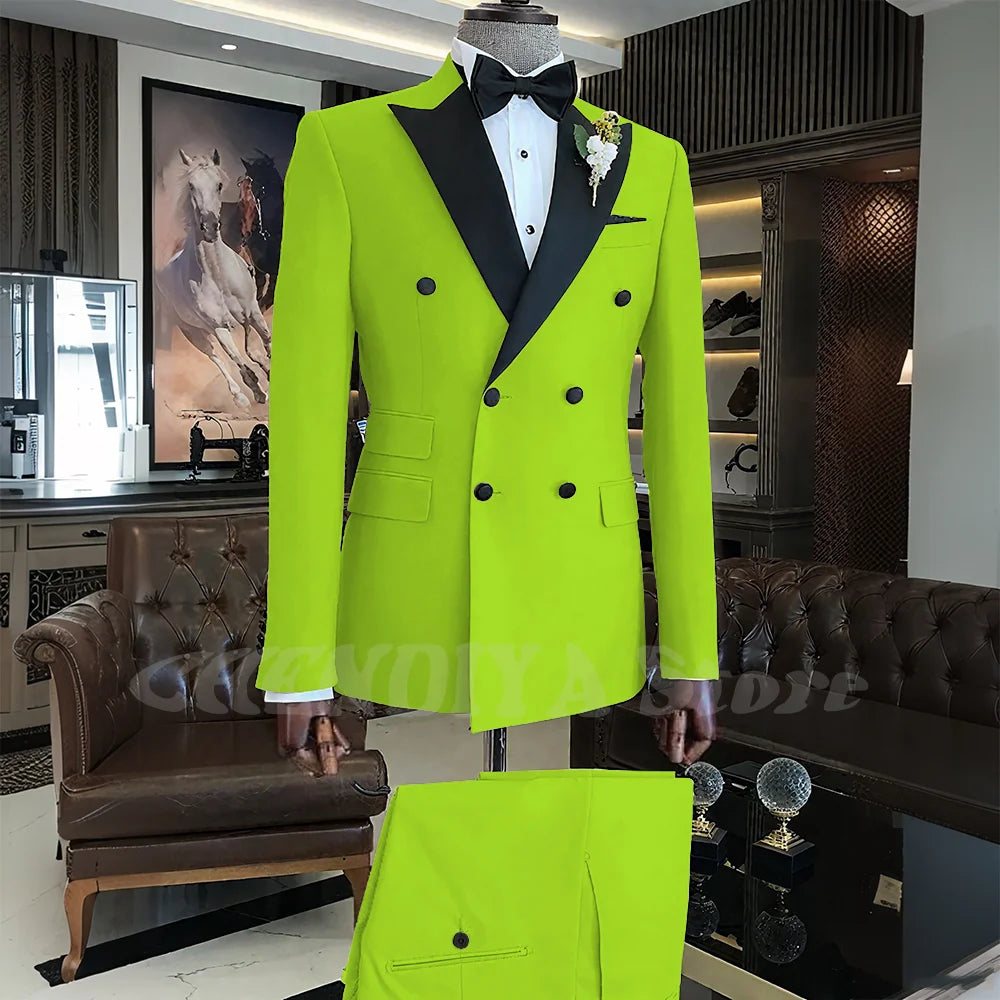 Elegant Men Suits Classic Double Breasted Peak Lapel Male Clothing 2 Piece Fashion Evening Party Business Prom Formal Set