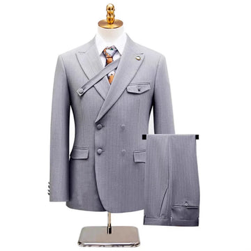 ( Jacket + Vest + Pants ) Prom Groom Tuxedos Latest Designs Male Wedding Suits 3Pcs Set Men's Striped Casual Business Suit