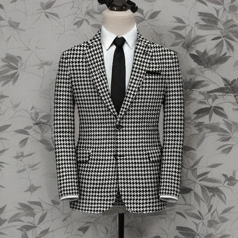American Style Plaid Formal Men Suit Jacket For Wedding Groom 1 Piece Notch Lapel Slim Fit Houndstooth Male Tuxedo Blazer 2025