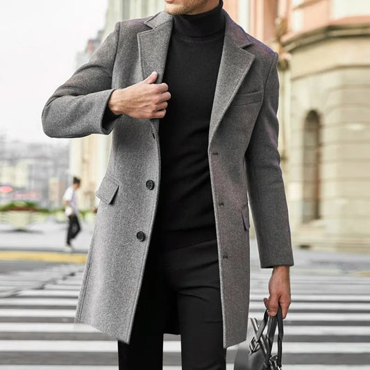 Autumn and Winter New Men's Windbreaker British Long sleeved Woolen Coat Fashion Trend Coat Suit