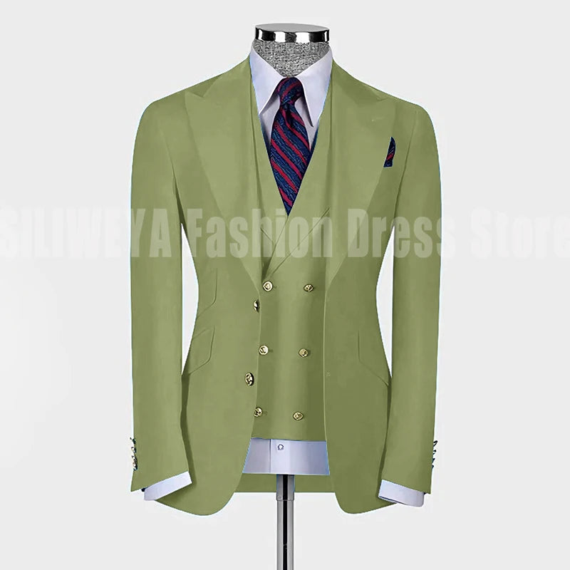 High Quality Men's Suit Slim Fit Solid Color Suit Formal Business Office Single Breasted Coat Pants Vest 3 Pieces Blazer Set