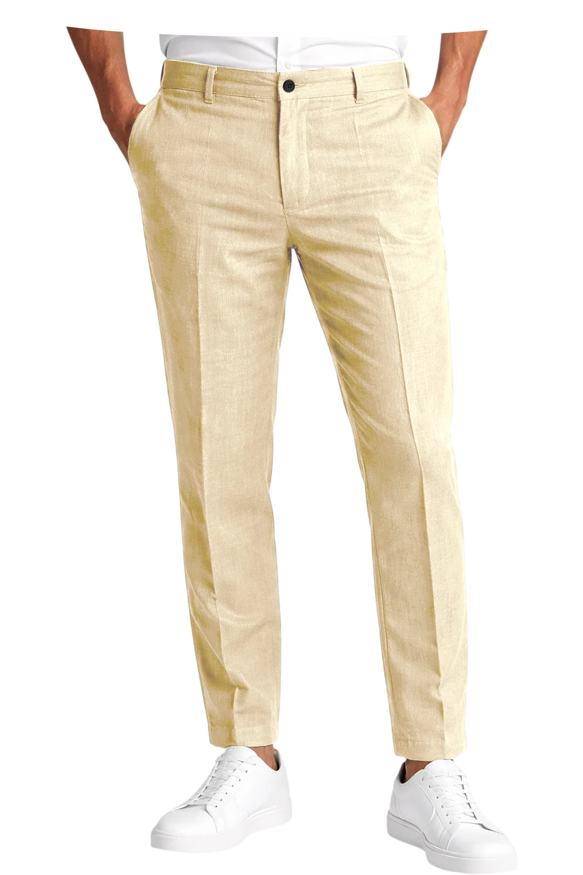 Men's Premium Linen Blend Pants Lightweight Slim Fit Wrinkle-Resistant Trousers Business Office Summer Casual Formal Wear