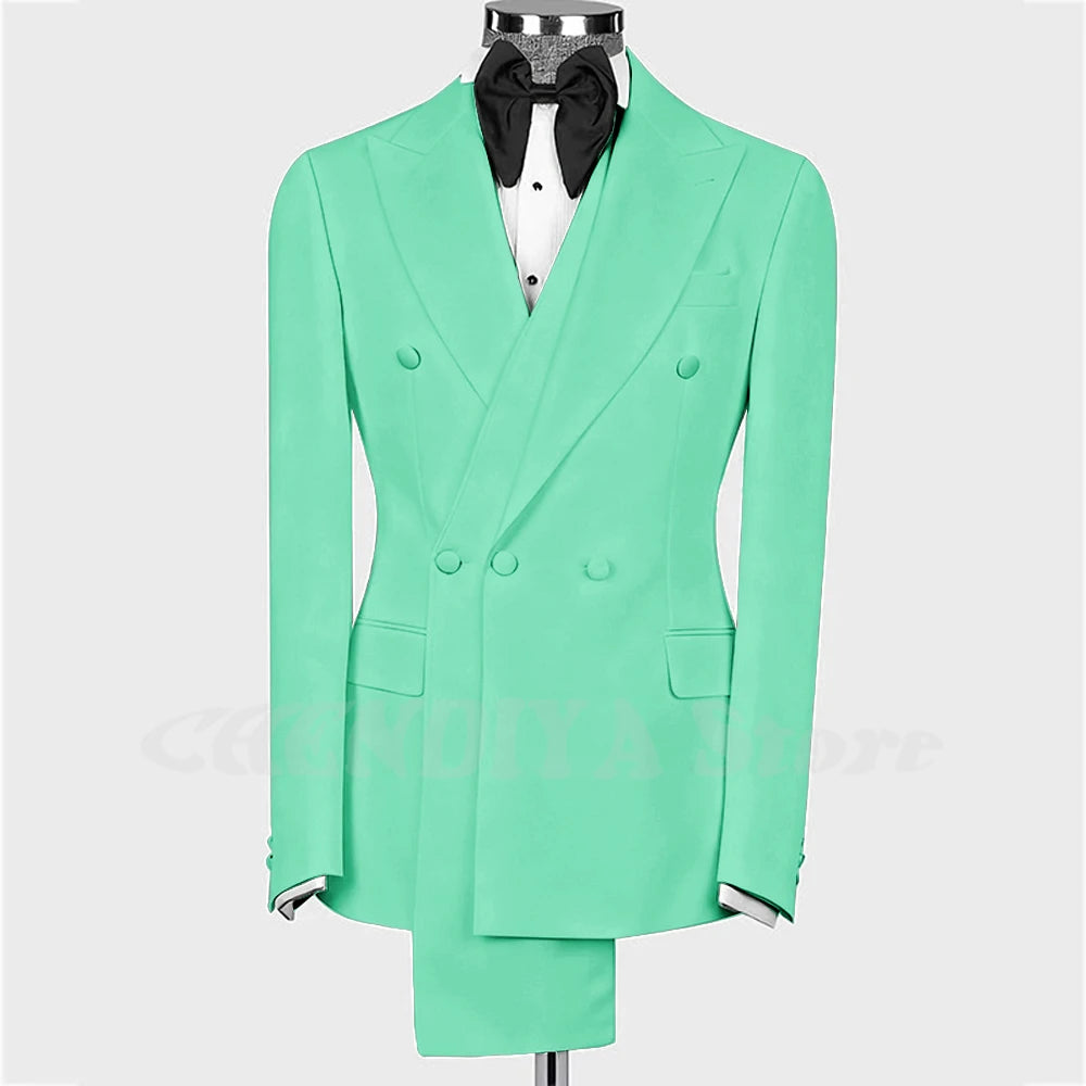 High Quality Man Suit Two Piece Peaked Lapel Slim Fit Jacket with Black Pants Formal Outfit Business Party Groom Wedding Set