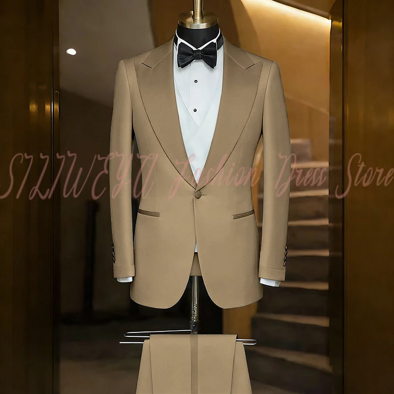 Elegant Black Men's Suit Single Breasted Peak Lapel Wedding Groom Tuxedo Dinner Party Dress Business Casual Male Clothing