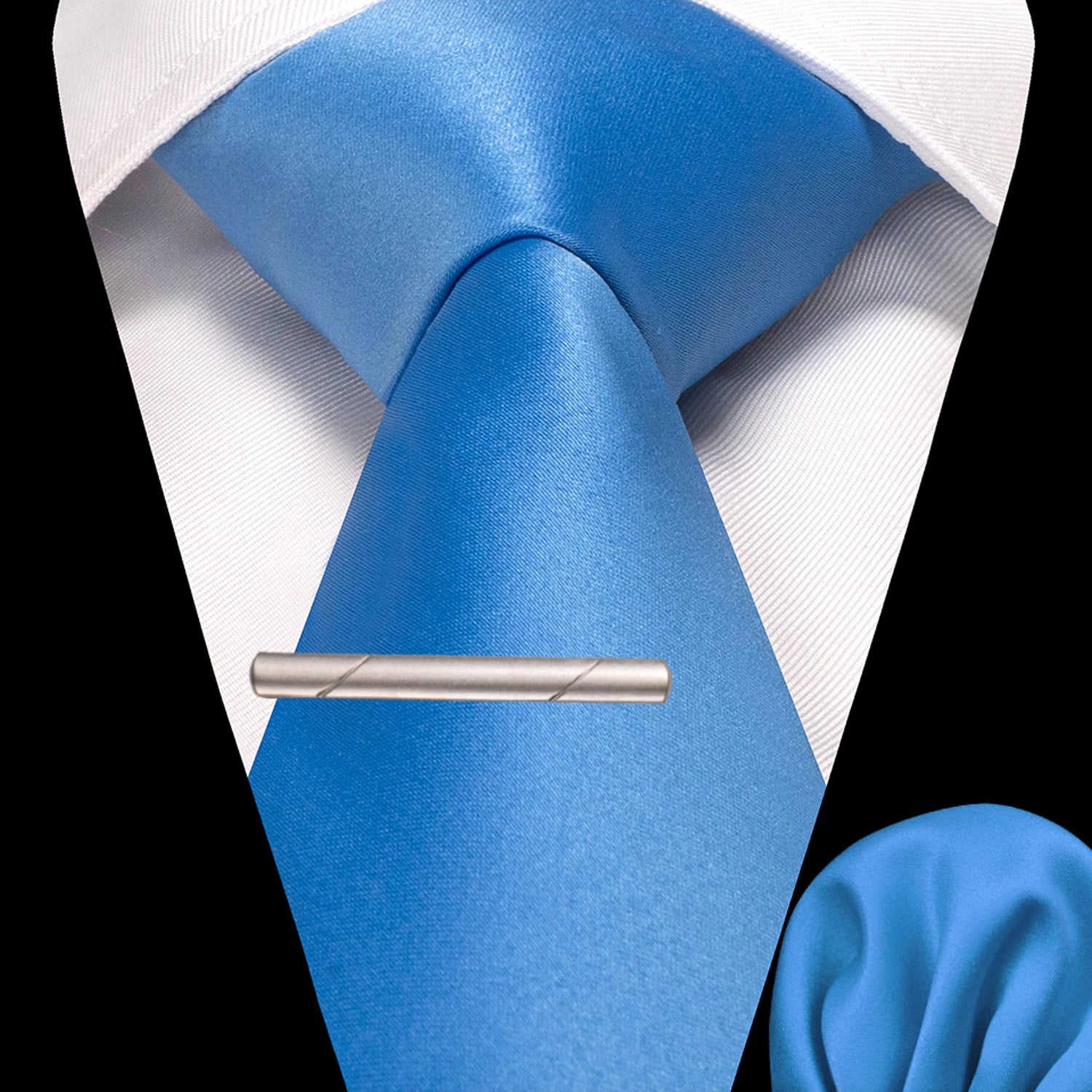 JEMYGINS Solid polyester Men Tie Handkerchief tie clip Set Blue Pink Mint Green Necktie for Wedding Party Business Accessories