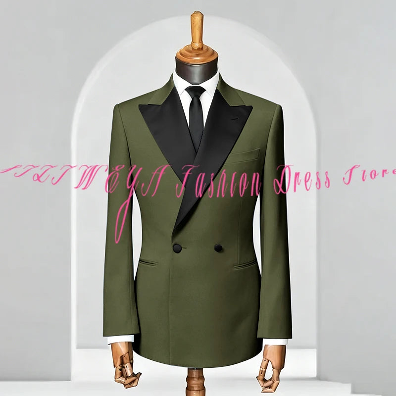 Double Breasted Men Slim Fit Suit 2 Pieces Jacket Pants Formal Occasion Tuxedo Business Casual Chic Outfits