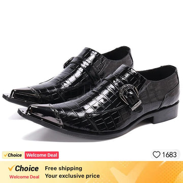 2024 new men's business casual black patent leather Monk Strap Shoes pointed Dress Shoes Wedding Office Leather Shoes Men