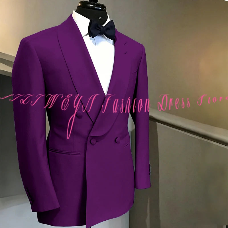 Blue Double Breasted Men's Suit Wedding Groom Tuxedo High Quality Boutique Male Clothing Jacket+Pants