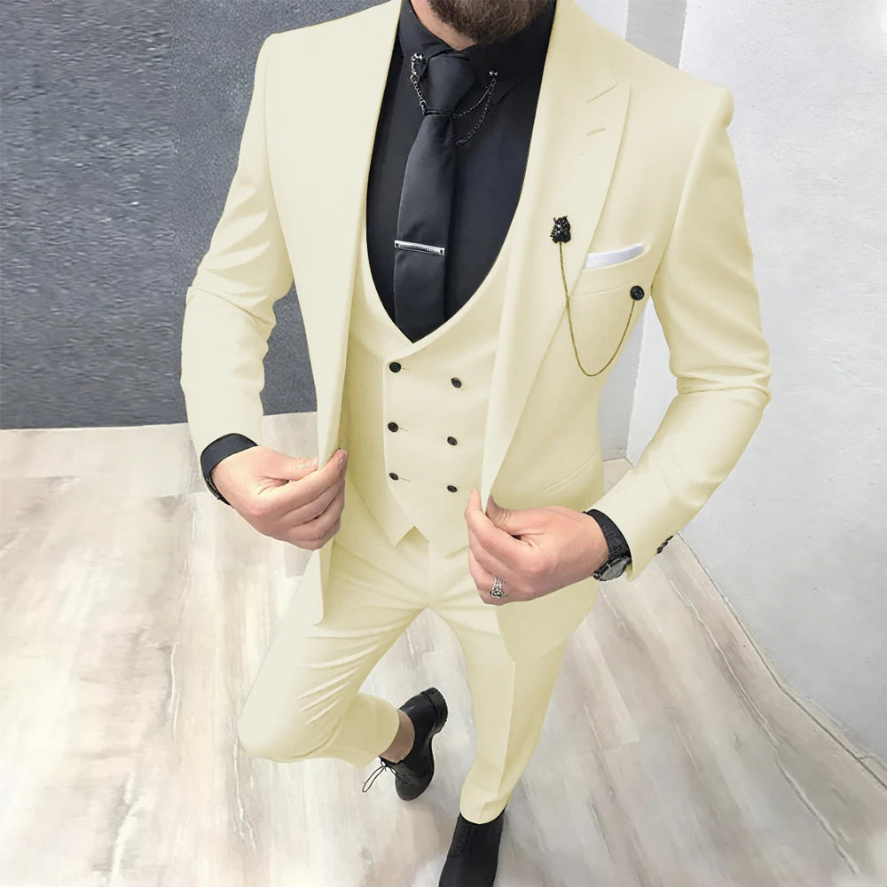 2025 Latest Design Men Suits Fashion Wedding Tuxedo Formal Casual Business Groom 3 Piece Male Suit Slim (Blazer+Vest+Pants)
