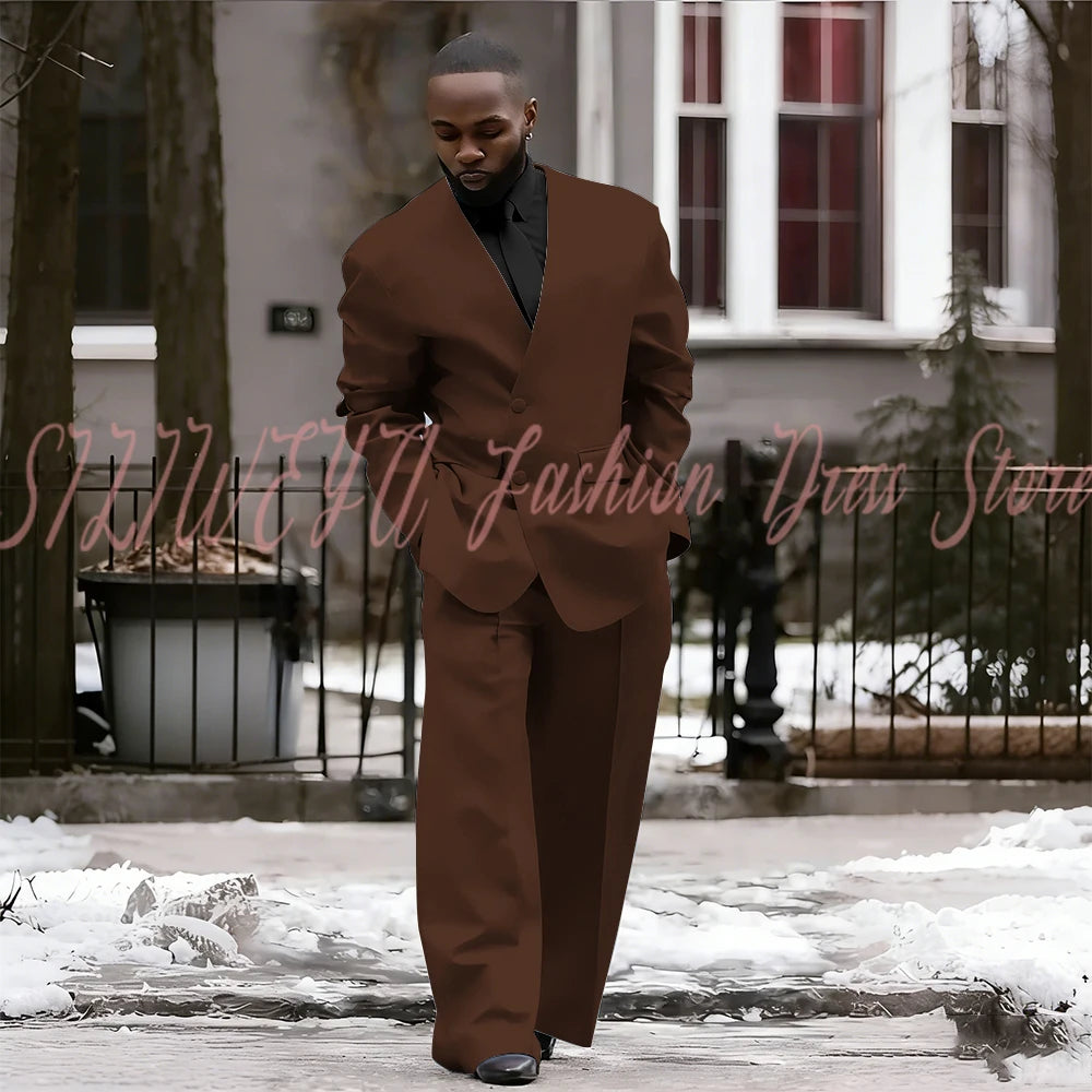 Single Breasted Red Men's Suit 2 Pieces Jacket Pants Loose Style Business Casual Work Commute Daily Social Blazer Set