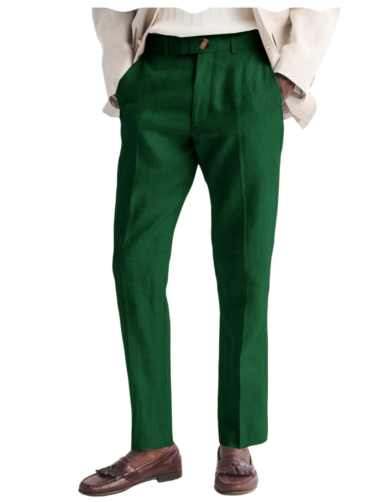 Men's Linen Straight Fit Pants Wrinkle-Resistant Lightweight Breathable Flat-Front Casual Trousers Expandable-Waist For Summer