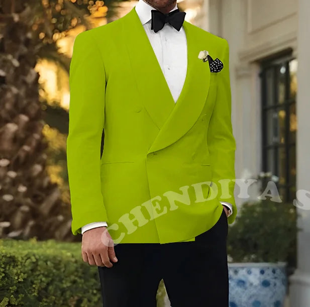 Double Breasted Men Suits Wedding Suit Groom Elegant Shawl Lapel 2 piece Slim Fit Man Set Jacket With Black Pants Formal Blazer