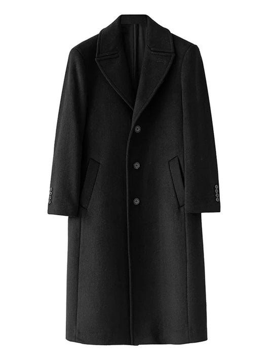 Mauroicardi Autumn Winter Long Warm Black Trench Coat Men Single Breasted Luxury Wool Blends Overcoat 2022 High Quality Clothing