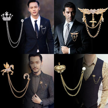 British Style British Crown Brooch Brooch Cross Cross Cross Chain Tassel Binet Pin Angle Angle Badge rétro Femelle Corsage Men Accessoires