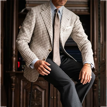 Chic Houndstooth Man Suit Costume Notch Lapel Single Breasted High Quality Slim Fit Outfit Business Office Formal Clothes