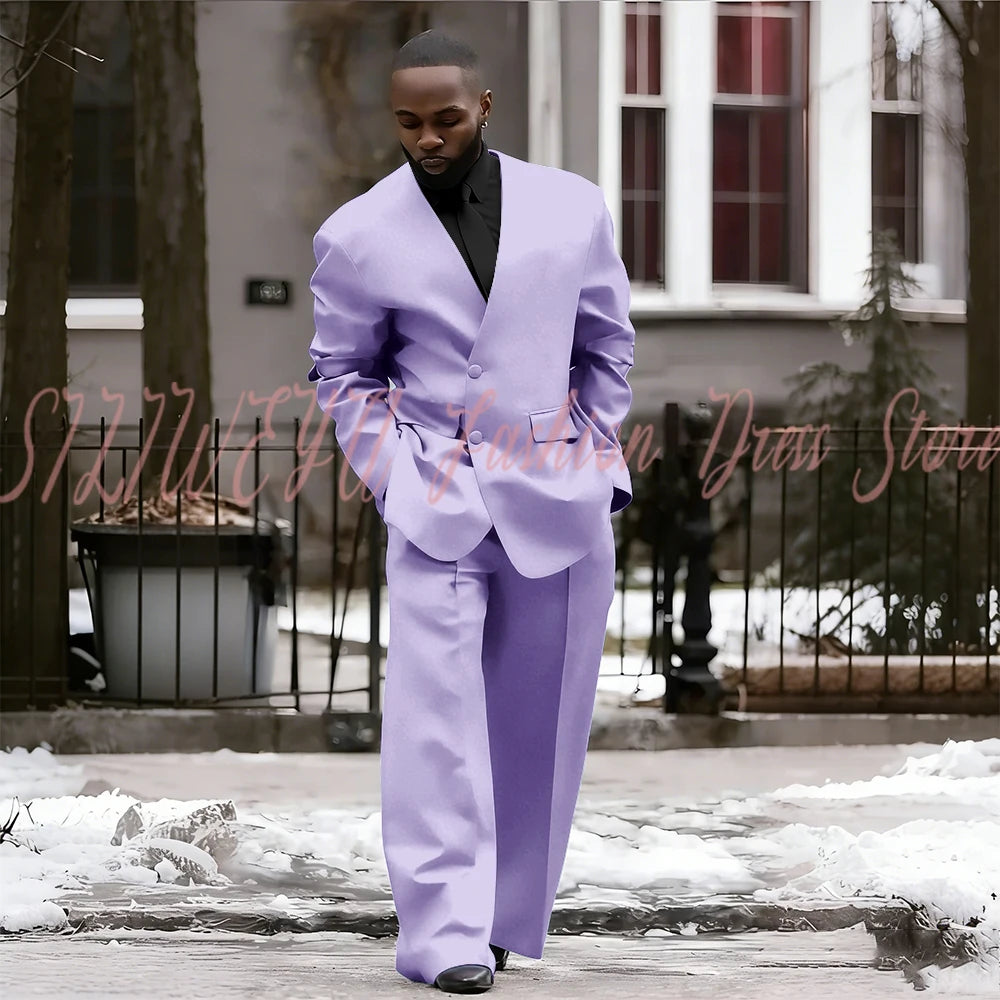 Single Breasted Red Men's Suit 2 Pieces Jacket Pants Loose Style Business Casual Work Commute Daily Social Blazer Set