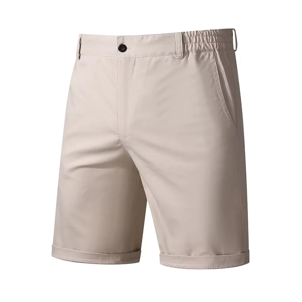 Men's Khaki Shorts Half Elastic Waist Breathable Lightweight Wrinkle Resistant Comfort Cotton Blend Casual Shorts For Beach