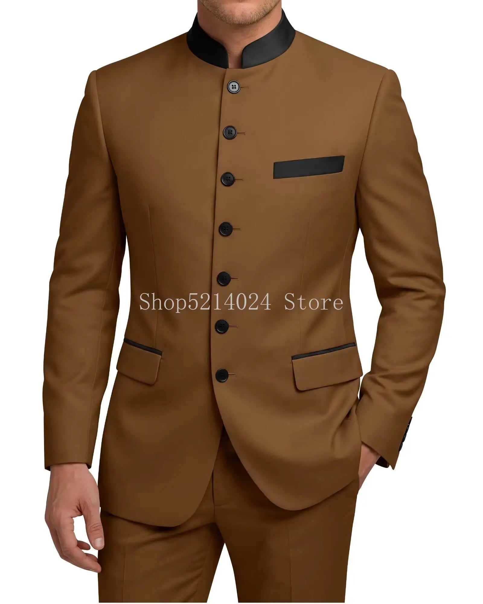 Chinese Tunic Suit Mens 2 Piece Chinese Suits for Men Slim Fit Mandarin Collar Suits for Wedding Prom Party